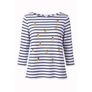 J.Crew Pineapple Stripe Top L Blue White Nautical Embroidered Cotton Shirt